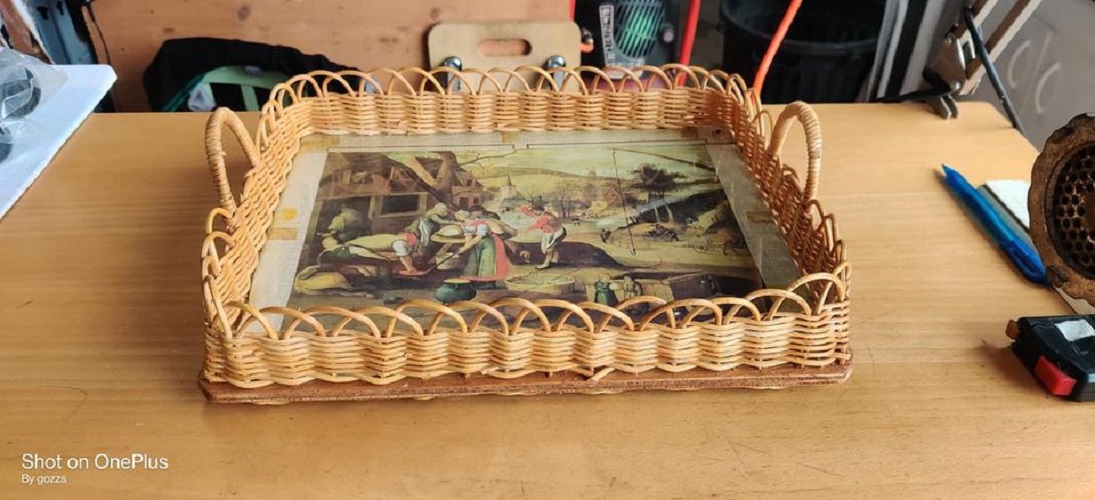 Plateau de service vintage rotin