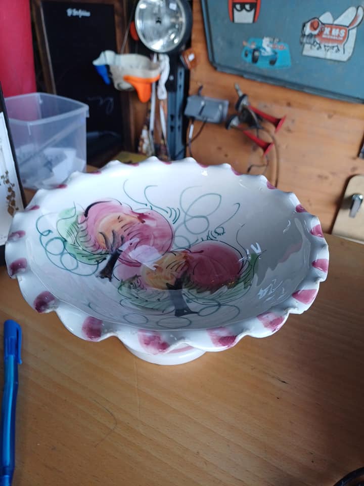 Compotier porcelaine peint main