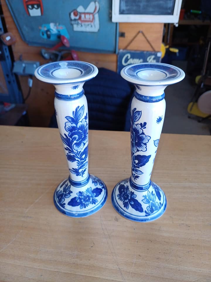 Lot de bougeoirs delfts bleus