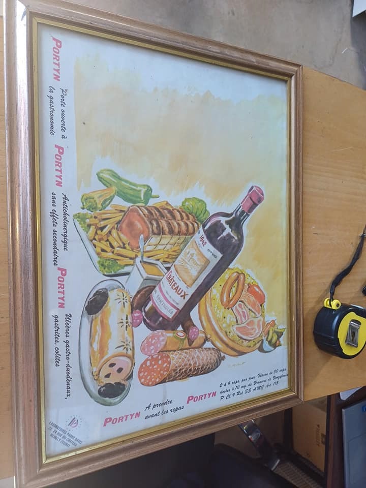 Vieille affiche publicitaire gastro. Porte ouverte à la gastronomie  PORTYN  Sous cadre vitré 44x34cm