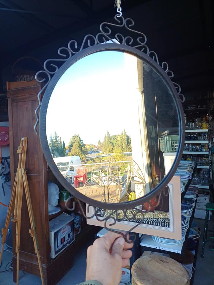 Miroir rond fer forgé vintage