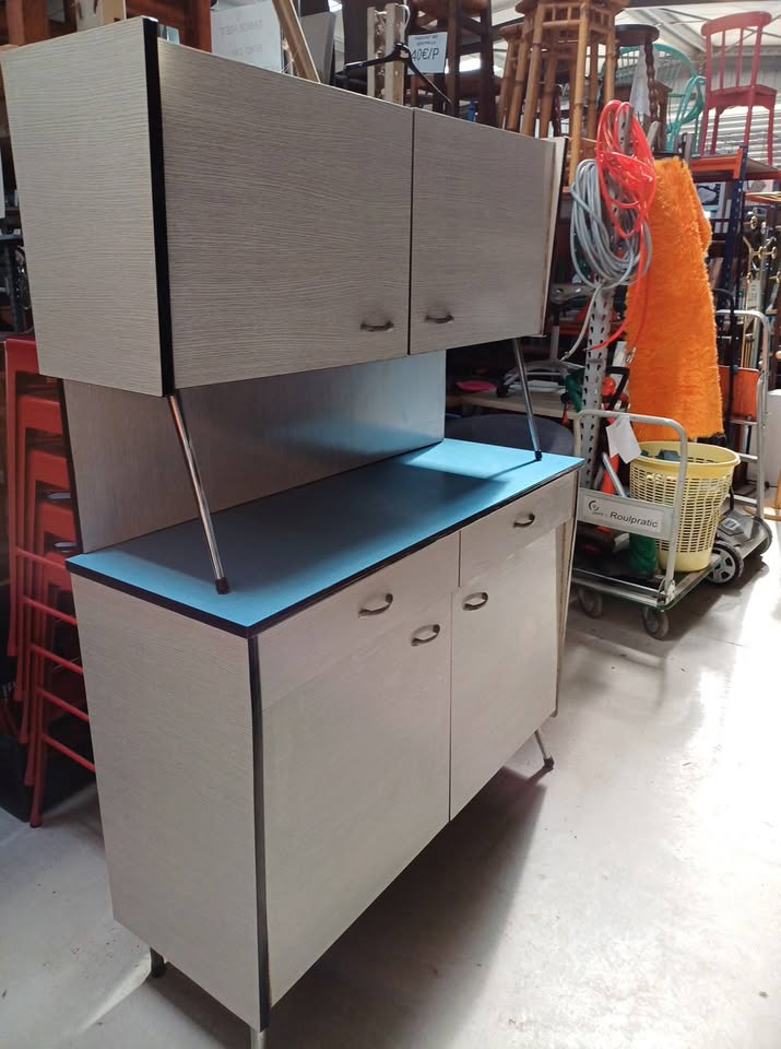 Buffet formica blanc bleu 1960