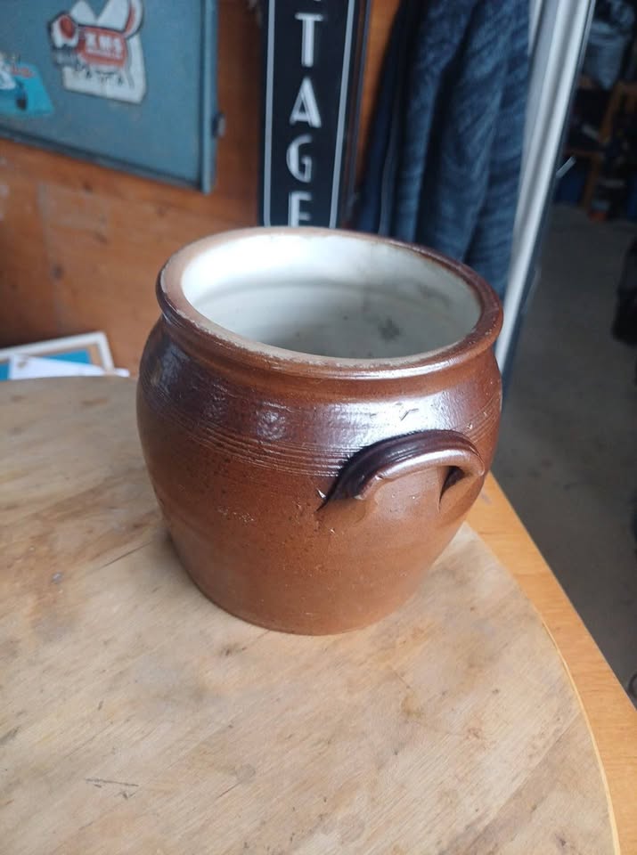 Pot à graisse ancien en grès vernissé - Vintage
