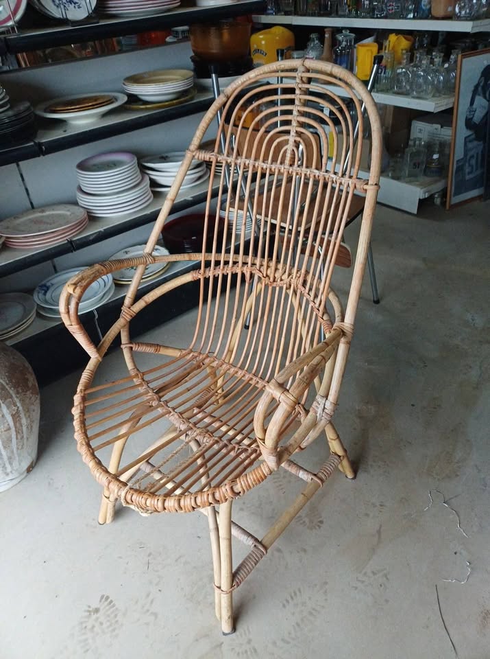 Ancien fauteuil en rotin vintage – Style Bohème / Soleil