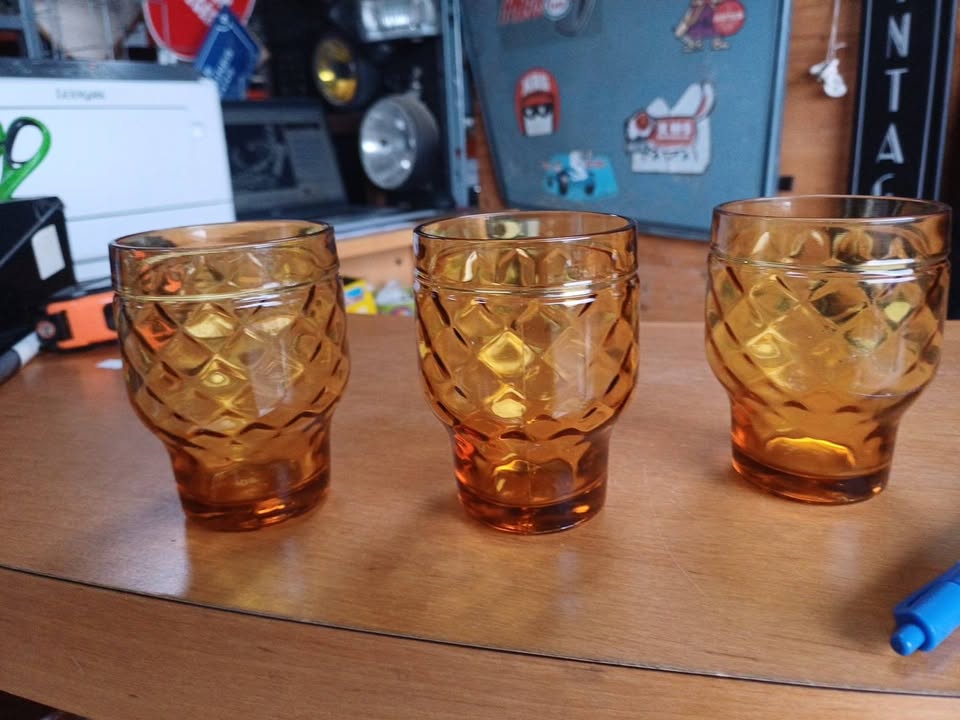 Lot de 3 verres Vintage PERNOD – Ambre / Marron – Style Bistrot Années 70