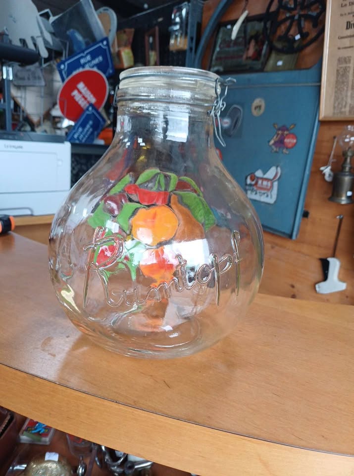 Grand Bocal à Fruits RUMTOPF Vintage - Verre Décoré