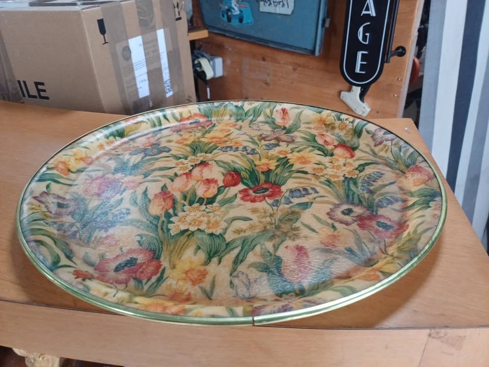 Grand Plateau Vintage Floral - Fibre de Verre - Diamètre 36 cm