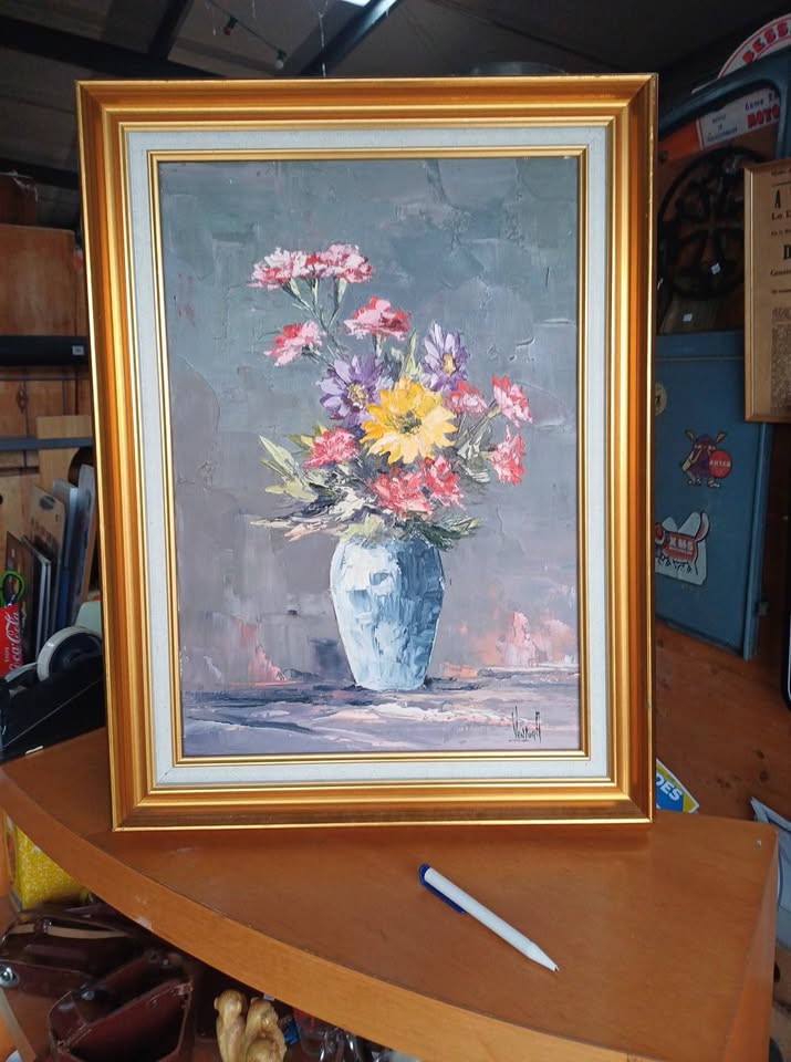 Tableau Huile sur Toile - Nature Morte "Fleurs dans un pot" - Signé Venturi