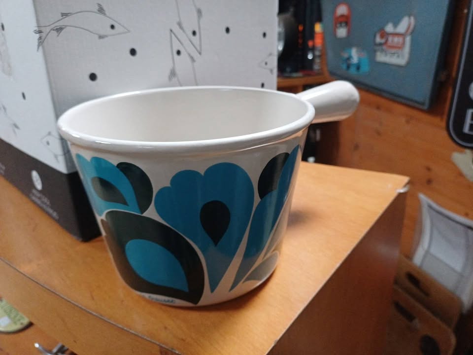 Service Fondue Le Creuset Vintage Fleurs Bleues (Poêlon + 10 Assiettes)