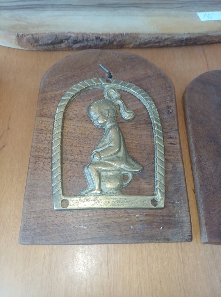 plaque décorative Vintage - Laiton et Bois - Thème Enfant