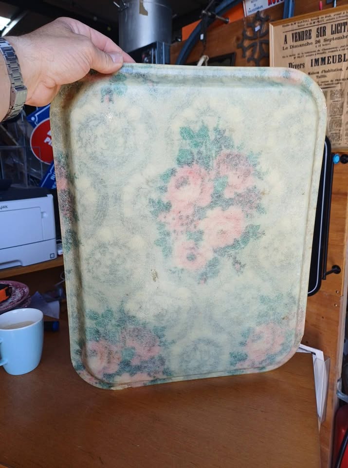 Grand Plateau Vintage Fibre de Verre - Motif Floral 46x36 cm
