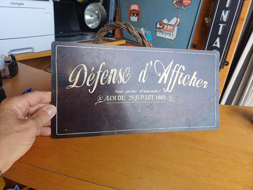 Plaque ancienne "Défense d'Afficher" - Loi 1881 - Déco Vintage
