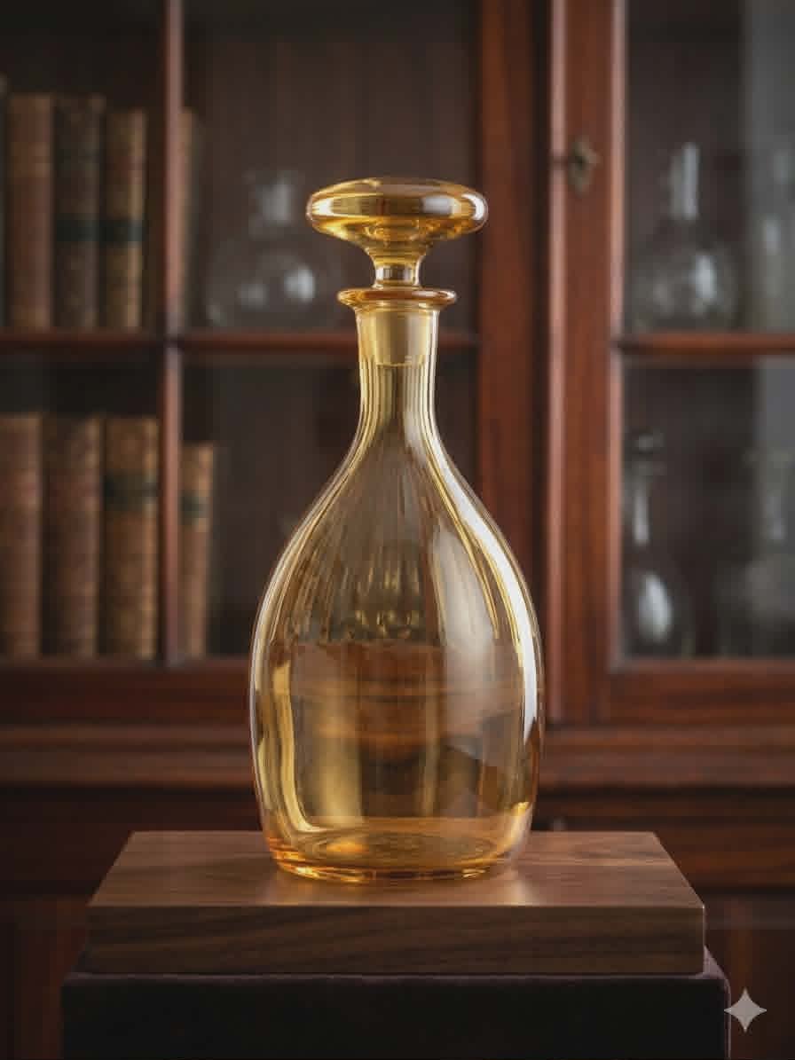 Ancienne Carafe à liqueur en verre ambré numérotée - Vintage Design 50/60