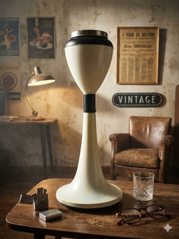 Cendrier sur pied Vintage Space Age / Eames style – Blanc & Noir