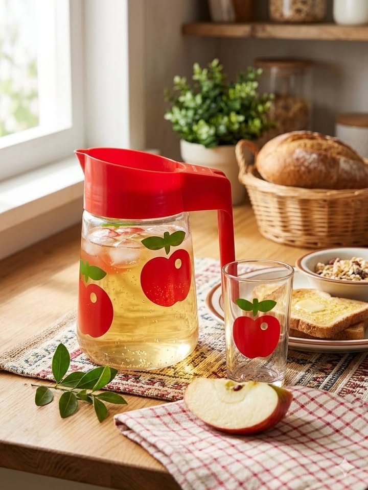 Pichet Vintage HENKEL "Pomme" - Années 70 - Verre & Rouge