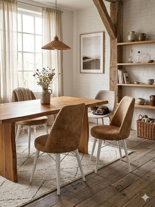 Lot de 4 chaises NEUVES Canisa - Design Scandinave - Tissu Beige & Pieds Blancs