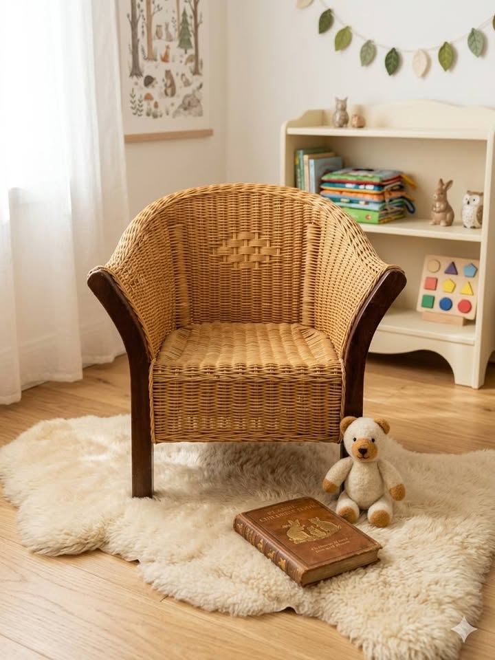 Fauteuil enfant vintage en osier et bois – Style Bohème