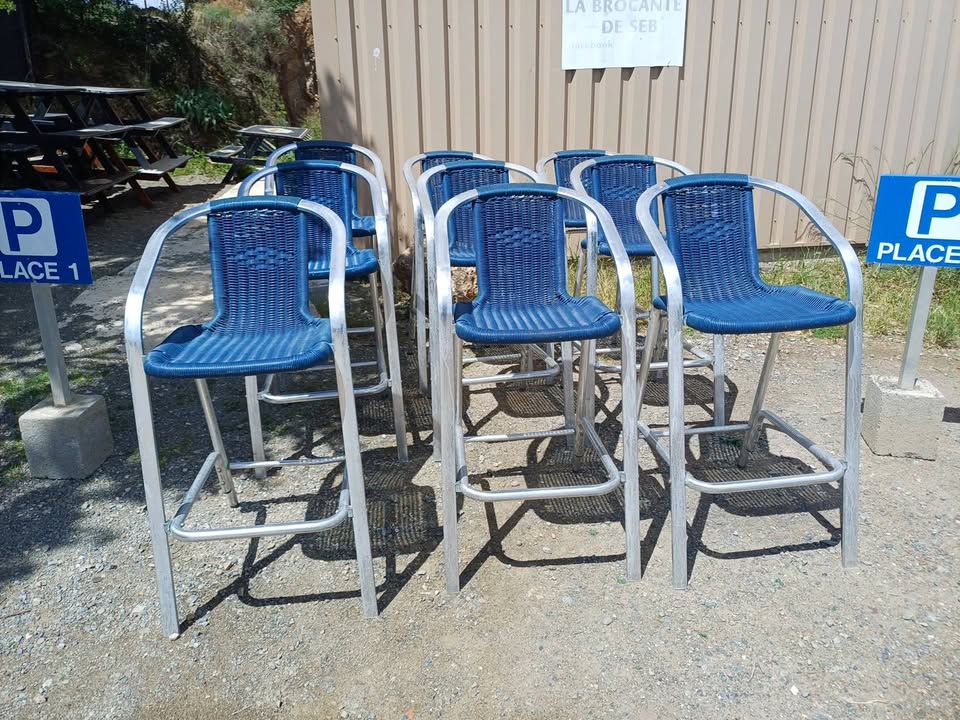 tabouret de bar style "Bistrot" – Alu et Tressage Bleu