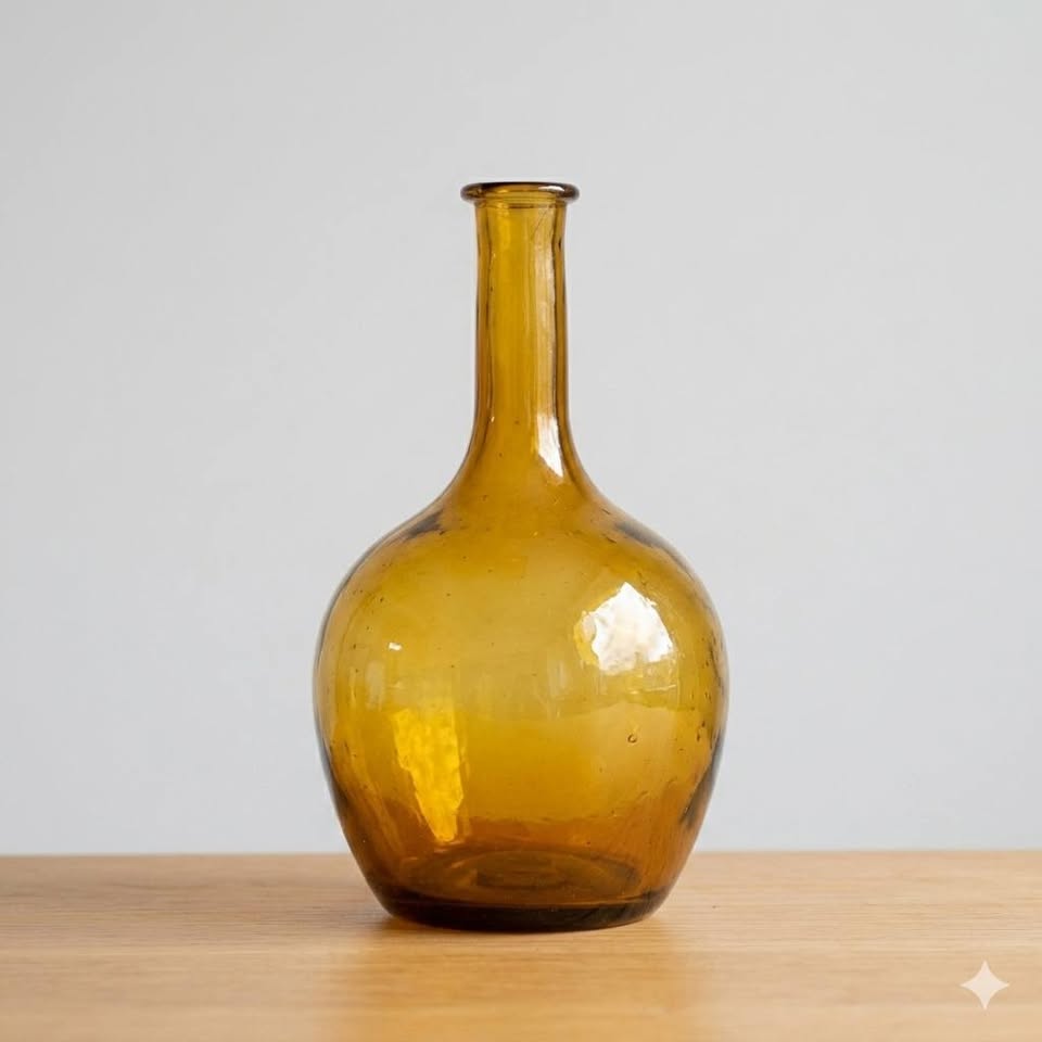 Ancienne bouteille / Soliflore en verre soufflé ambré - Vintage