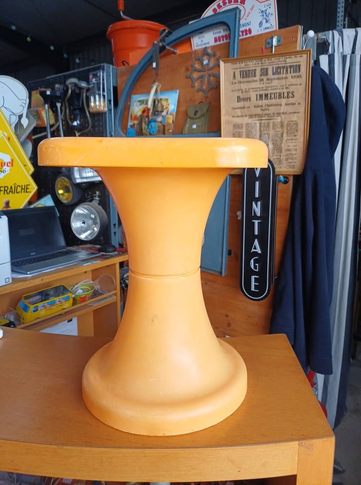 Tabouret Diabolo orange vintage années 70 - Style Tam Tam Space Age