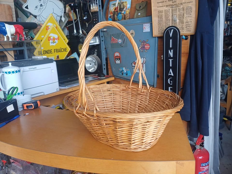 Grand panier en osier vintage / Panier de récolte ou déco - Style Brocante
