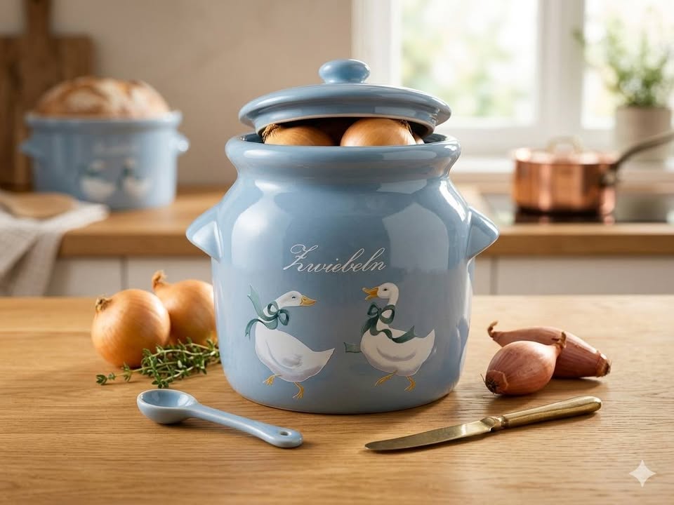 Pot en céramique bleu ciel / Porte-ustensiles vintage