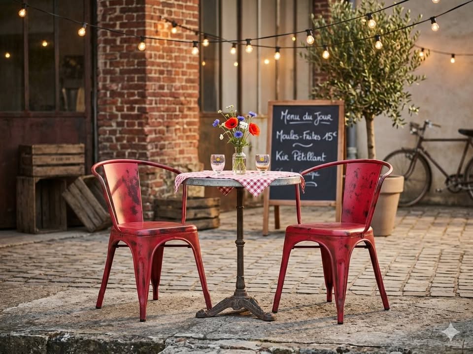 Paire de fauteuils de bar style Tolix – Métal Rouge Indus.    A56