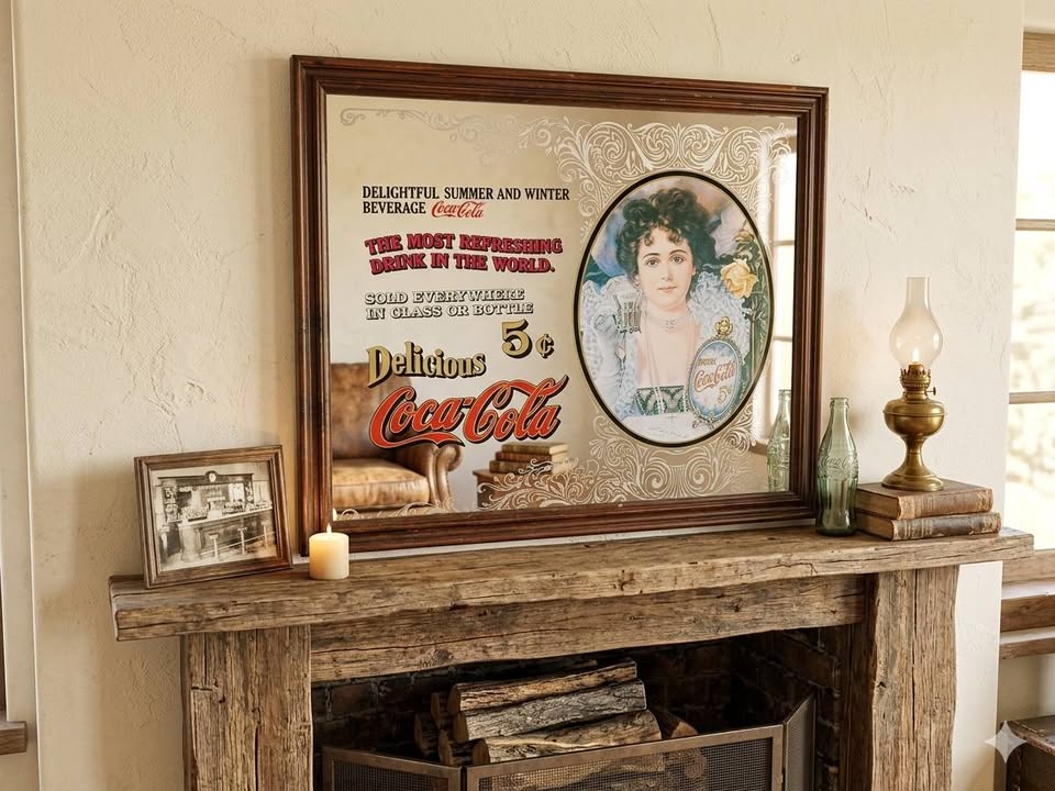 Miroir publicitaire vintage Coca-Cola 49x59 cm – Cadre bois