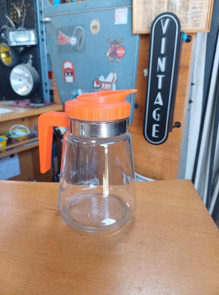 Pichet / Carafe Vintage en Verre - Couvercle Orange Pop (Années 70)
