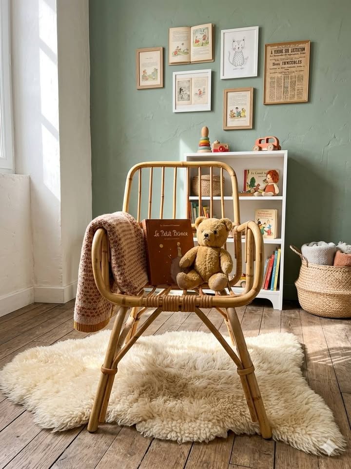 Ancien fauteuil enfant en rotin et bambou – Vintage années 60 / Déco bohème