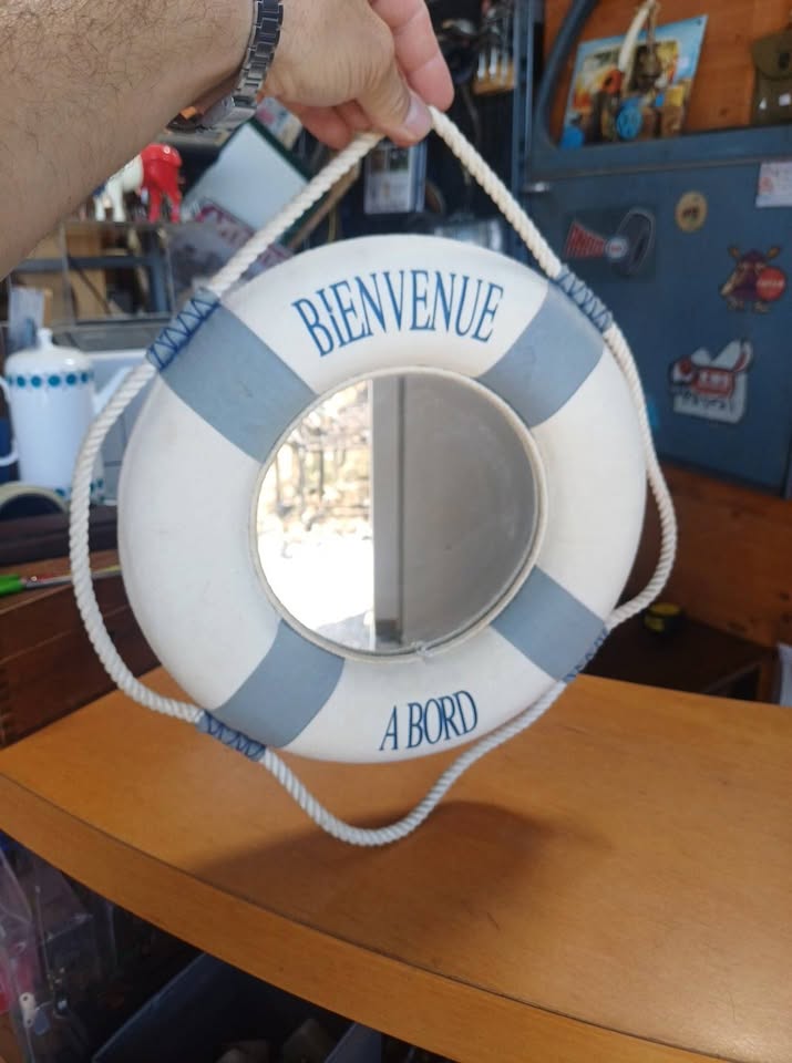 Miroir Bouée de Sauvetage Vintage - Déco Marine "Bienvenue à Bord"