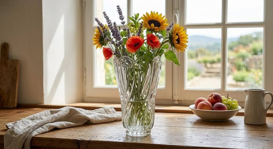 Grand Vase Vintage en Cristal / Verre Moulé Épais – Style Art Déco / Années 70