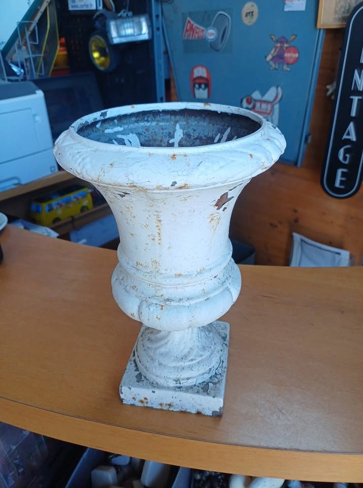 Ancienne vasque Médicis en fonte de fer blanche - Déco jardin / intérieur