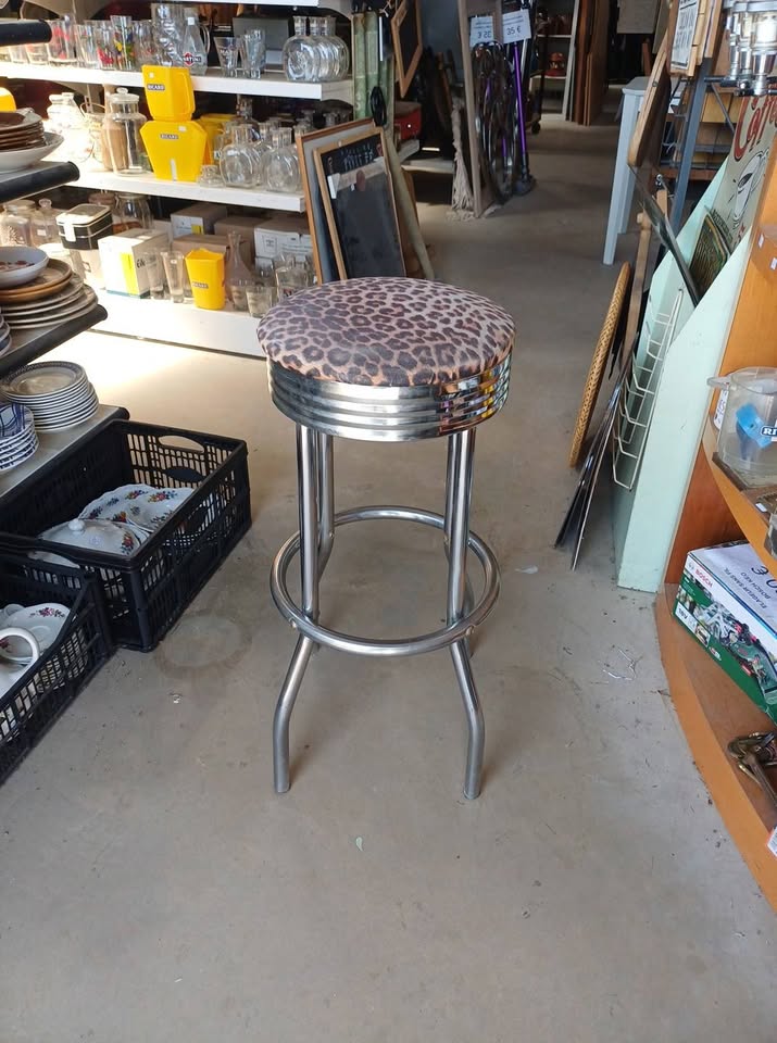 Tabouret de bar vintage "Diner" américain – Assise Léopard