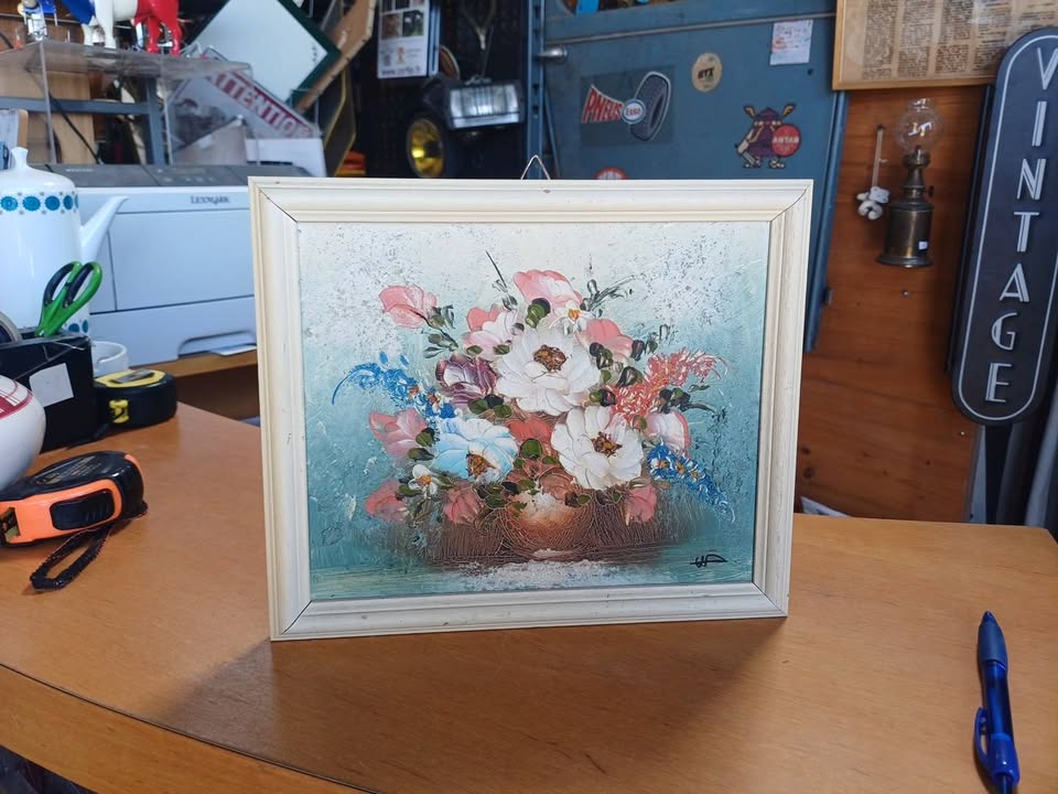 Tableau peinture à l'huile bouquet de fleurs vintage - Peint à la main
