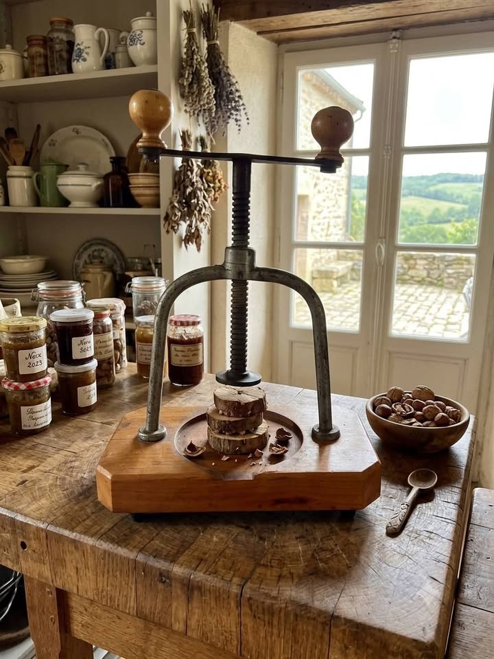 Presse de table ancienne en bois et métal – Déco Vintage / Brocante