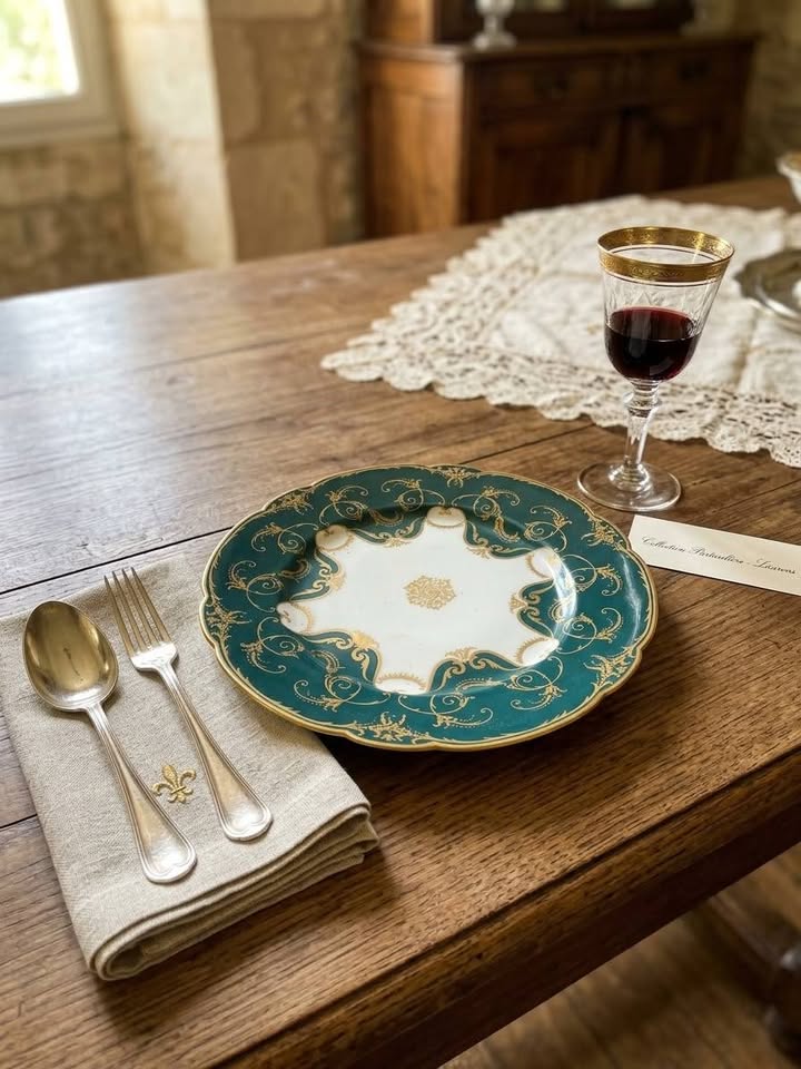 Assiette Limoges Haviland & Co pour Burley & Co Chicago — Fin XIXe - Vert Empire & Dorure