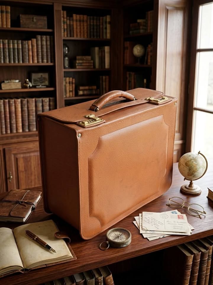 superbe mallette / valisette rigide vintage en cuir couleur camel/cognac au bel aspect grainé.