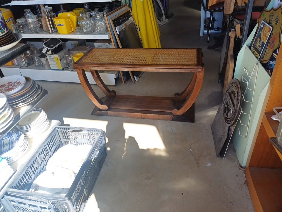 Table console Art Déco bois et canne