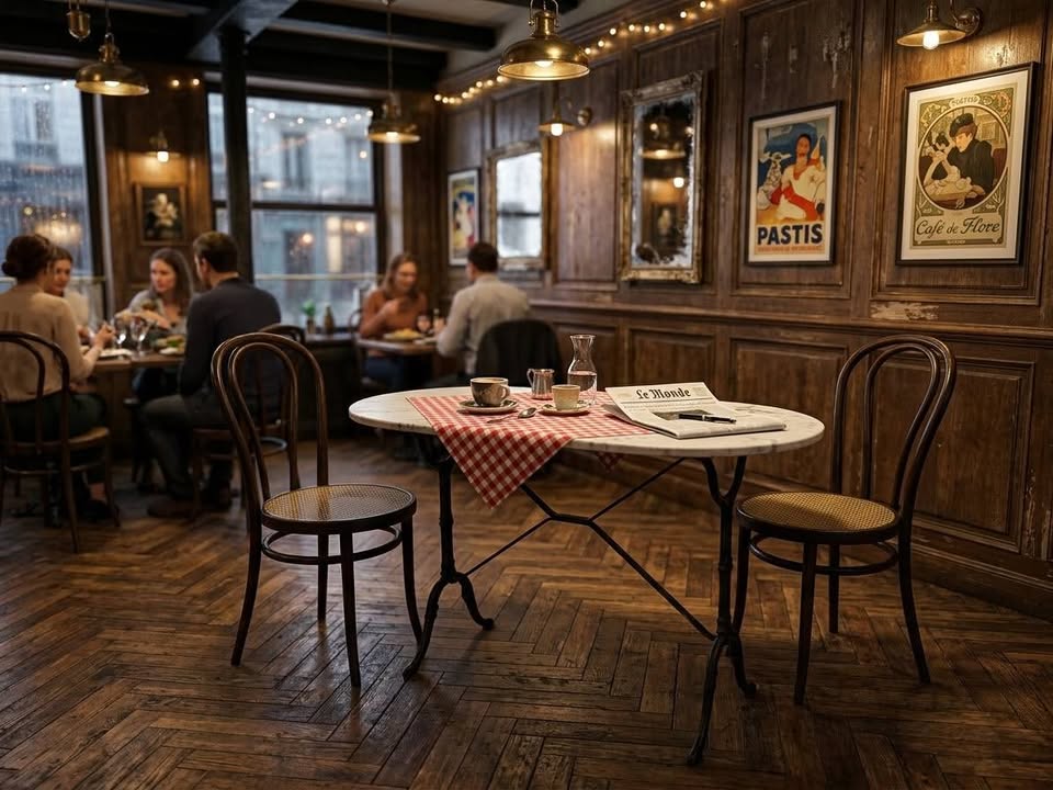 Table de bistrot ancienne marbre blanc et pied en fonte —