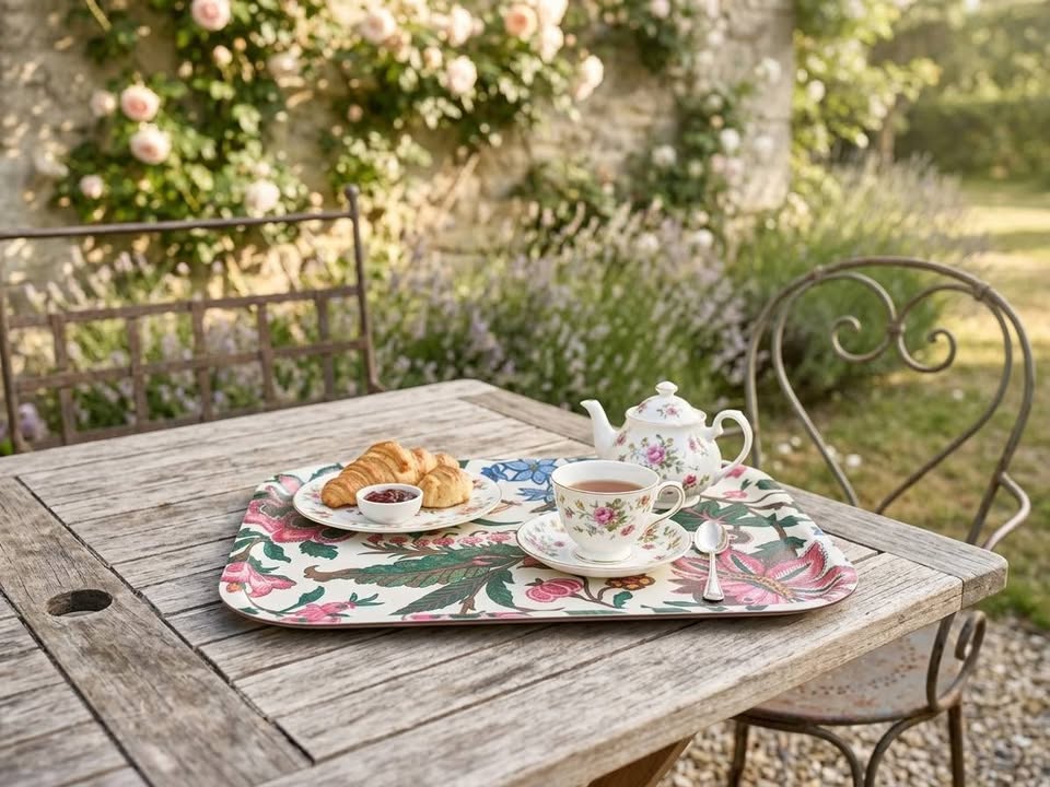 Plateau vintage Éditions Paule Marrot - Décor floral années 60/70