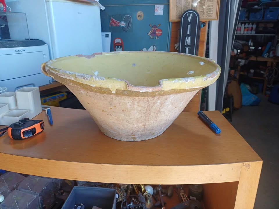 Grande Bassine Tiane en Terre Cuite Vernissée Jaune - Pour Déco/Jardin