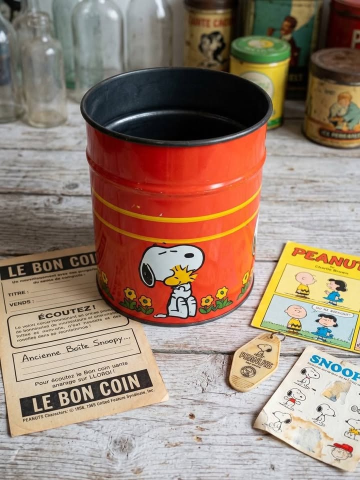 Ancienne boîte / corbeille métal Snoopy & Woodstock BALU vintage 70s 80s