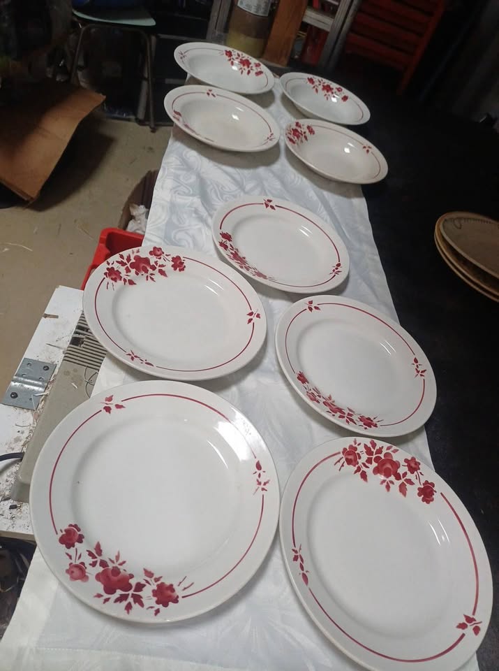 Lot 9 assiettes anciennes Porcerame modèle René -