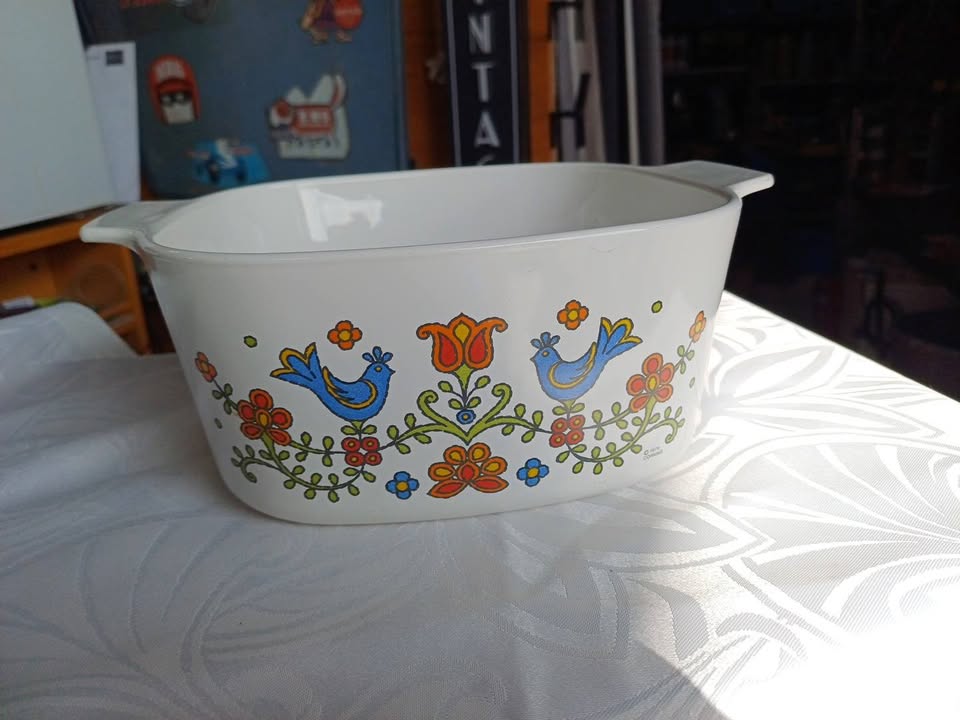 Plat / Casserole Pyroflam Corning « Country Festival » Vintage 1975 – 2.8L