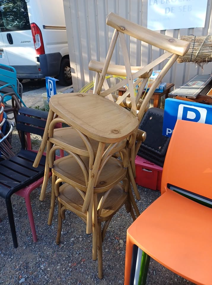Lot de chaises style Bistrot Crossback – Aluminium effet bois (Intérieur / Extérieur)
