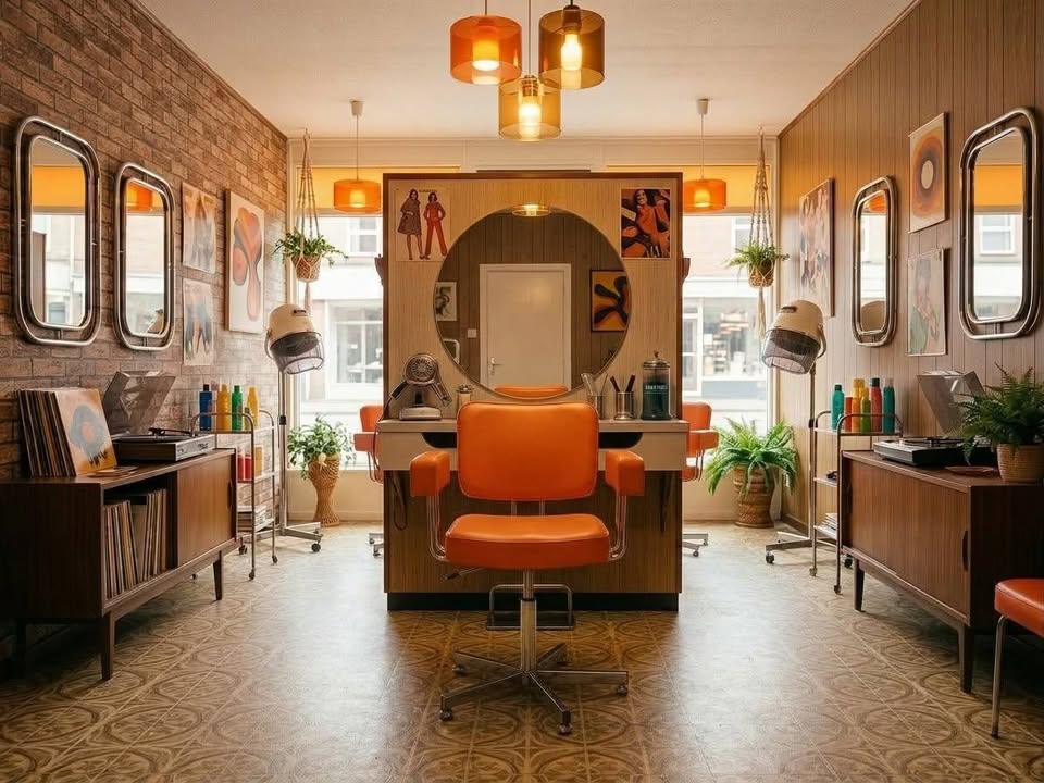 Chaise / Fauteuil de coiffure vintage KOR Orange Pop 1970 - Réglable