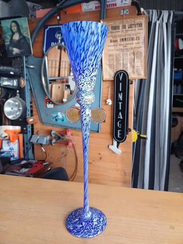 Carlos moretti vase visage Murano Mid century Milieu 20eme  1950/60 Opaline finement soufflé, fait main Italy ,  très bon état Hauteur 45cm diamètre 10cm