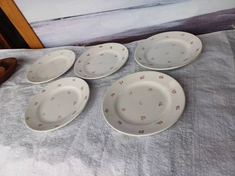 5 assiettes moulin des loups  Art deco. 1920/40 Diamètre 19cm Bon état d'usage,  esthétique décoloration et traces de vécus