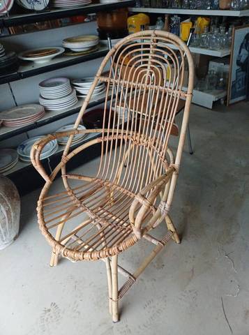 Ancien fauteuil en rotin vintage – Style Bohème / Soleil